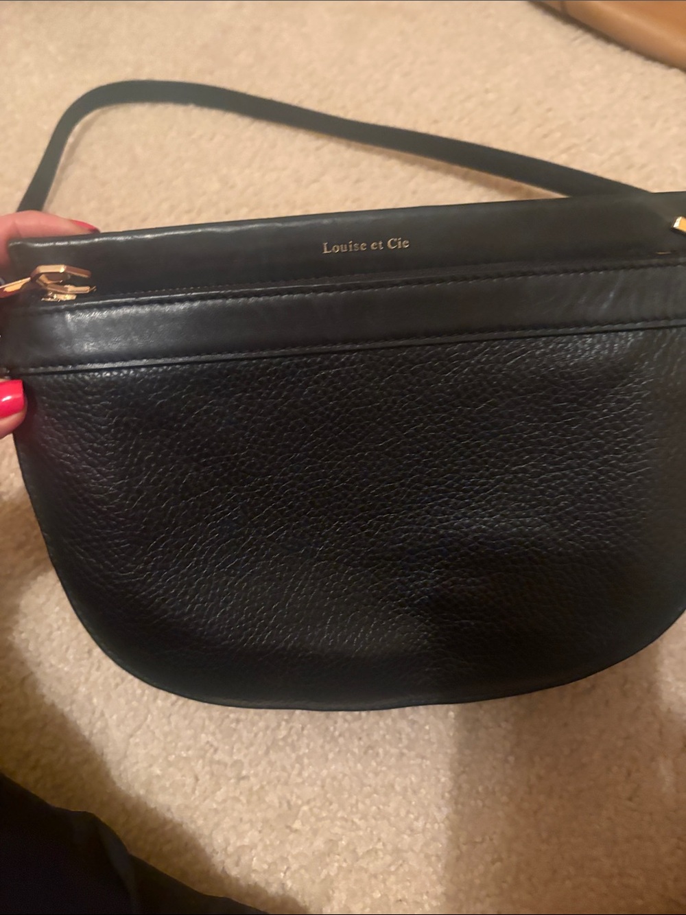 Louise et Cie Black Pebbled Leather Crossbody with Gold Accents